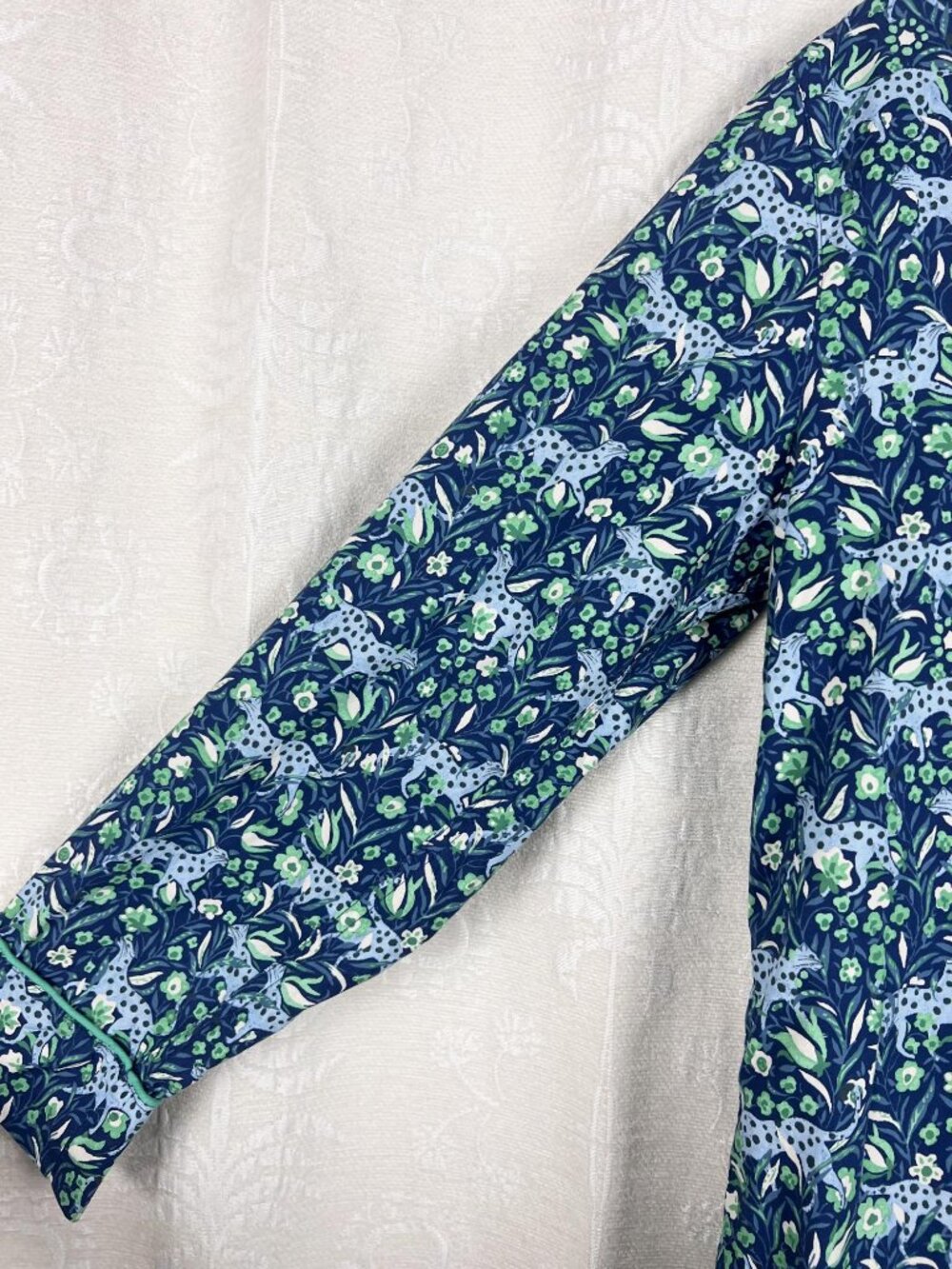 J.Crew Fauna Floral Blue Spotted Leopard Cotton Poplin Pajama Set lounge sleep M - Picture 4 of 15